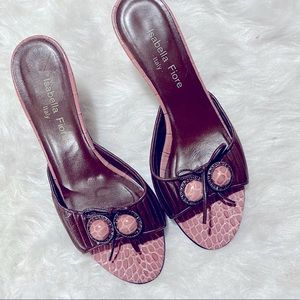 1 day Sale! RARE Y2K Flawless Isabella Fiore Kitten Heel Sandals Pink Brown